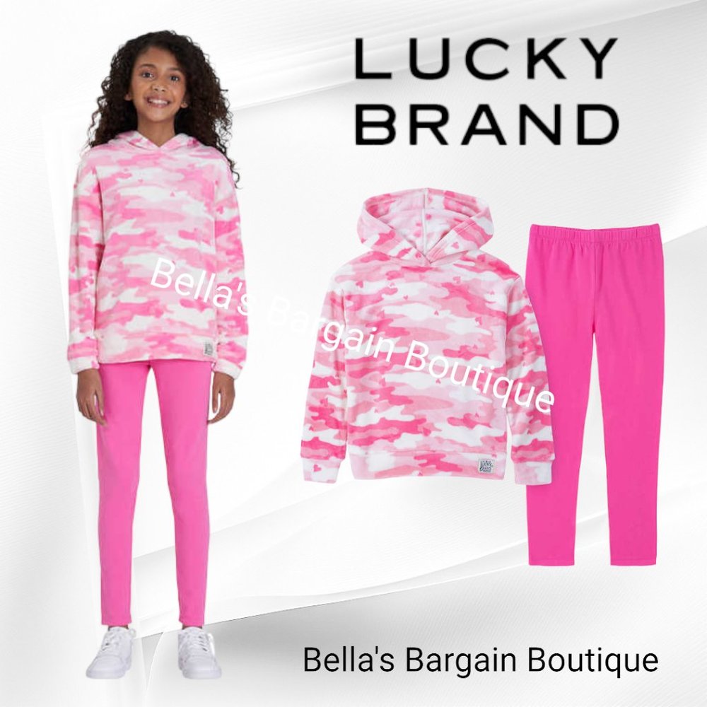 Lucky Brand Youth Top and Legging Set Pink Camo NWT